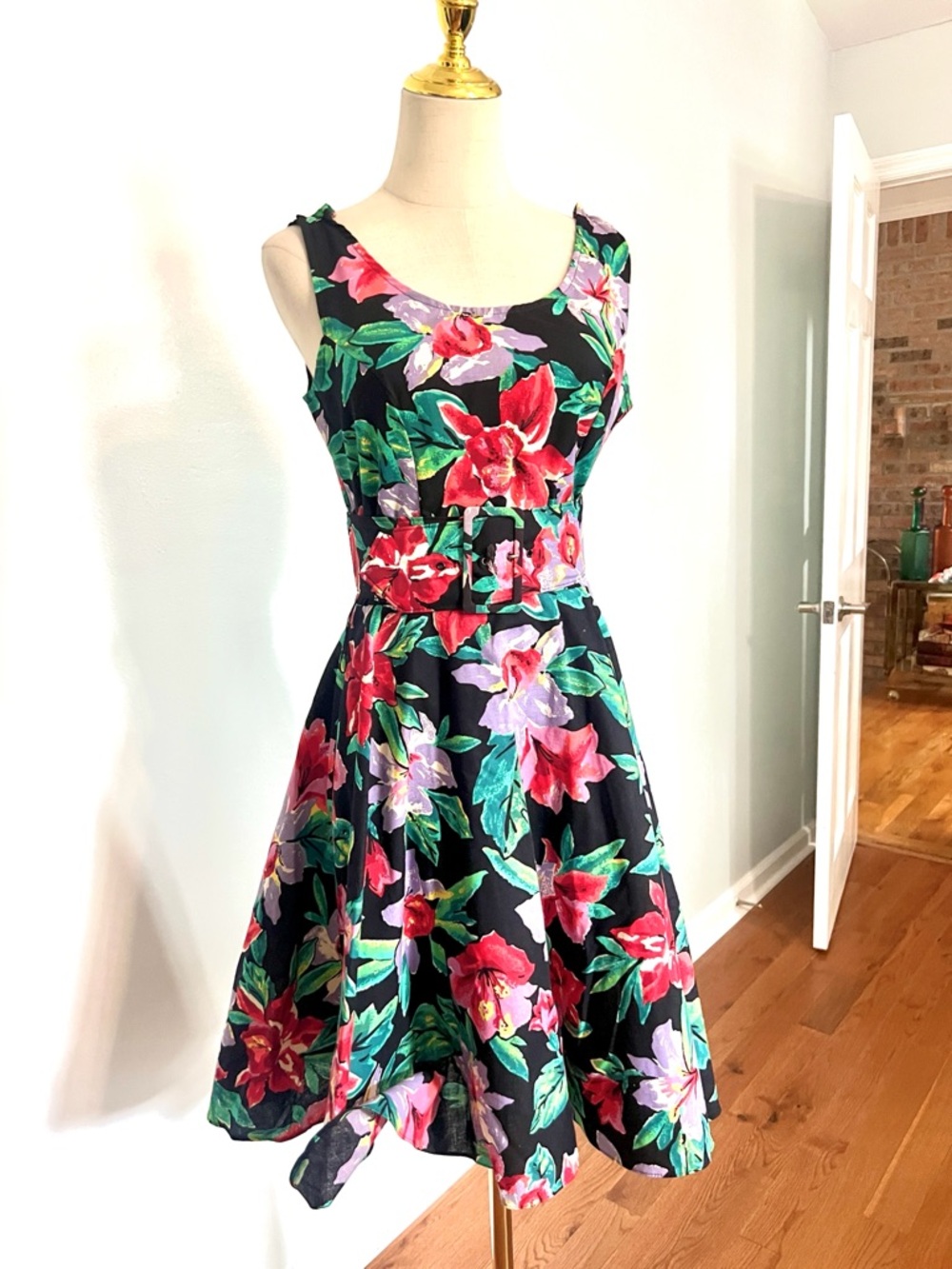 VTG,DBA LA Fit/Flare Dress Bold Print Tulle Belted Rockabilly Party,EUC, Size S - Picture 2 of 12